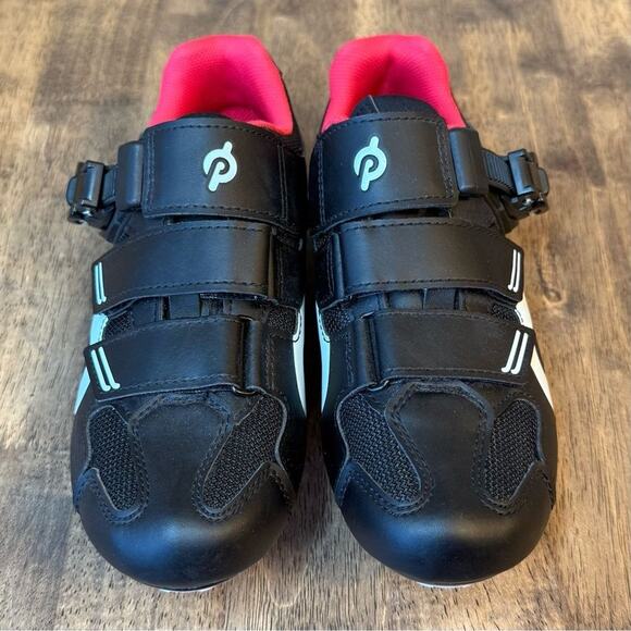 Peloton Cycling Shoes w/Delta Cleats Hook-And-Latch Closure Black Red Size EU 37 - Picture 3 of 9